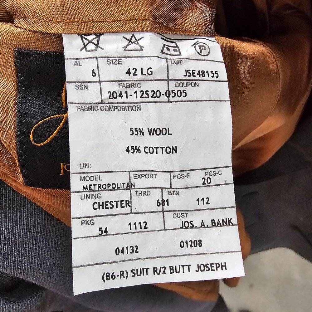 Jos. A. Bank 42L Gray Solid 2-Button Sport Coat Blazer Jacket O914 - Picture 11 of 11